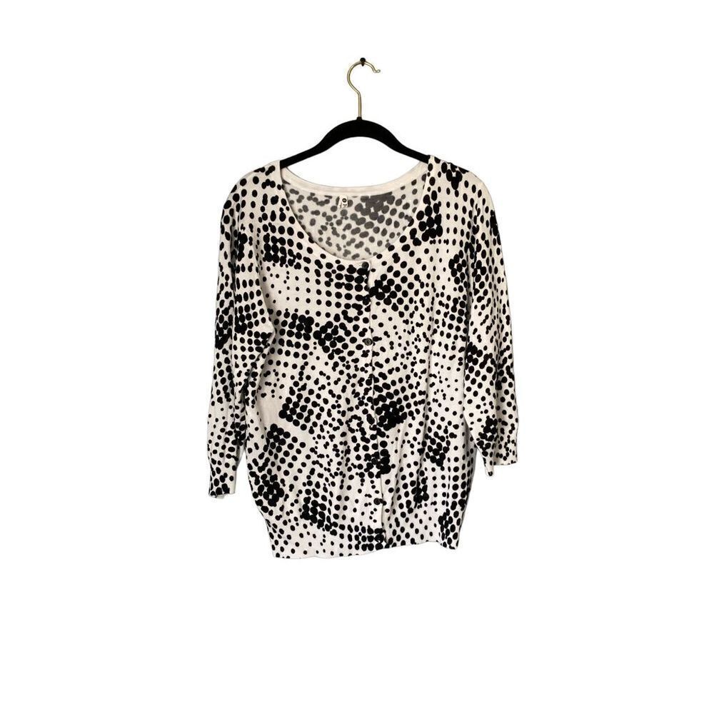 Leo and Nicole women’s petite large black and white polkadot cardigan sweater - Picture 2 of 3